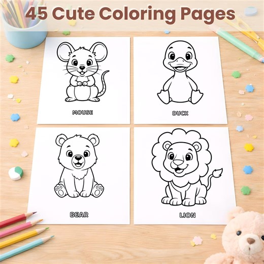 Big & Bold Animal Coloring Pages for Kids – 45 Easy Toddler Coloring Sheets – Simple Preschool Printable PDF - Etsy