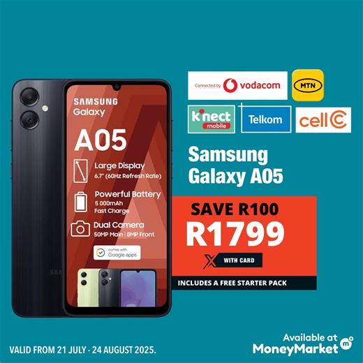 Checkers Cellular has the deals to keep you warm this winter 📱❄️ Get the Samsung Galaxy A06 for R2199 when you swipe your Xtra Savings card in-store. Do not wait. These and more offers are available until 24 August 2025. | Checkers