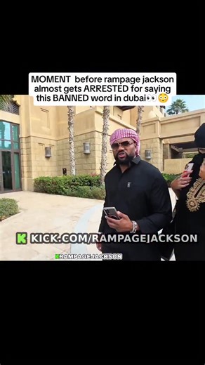 StreamGoBrr on Instagram: "Rampage Jackson almost got ARRESTED in Dubai! You will NOT believe the word that landed him in jail-risk trouble (and his reaction is priceless). 🤯 We were having a chill day in Dubai when my companion dropped this bomb: a seemingly simple Arabic word she taught me is actually BANNED and could get me instantly locked up! Wait, she TOLD me the word, and now she’s telling me I can’t say it? Is she setting me up?! I thought my days of getting in trouble were over, but th
