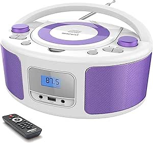 CD Radio Portable CD Player Boombox with Bluetooth,FM Radio,Remote Control,USB Input and 3.5mm AUX Headphone Jack,CD-R/CD-RW/MP3/WMA Playback,AC/Battery Powered