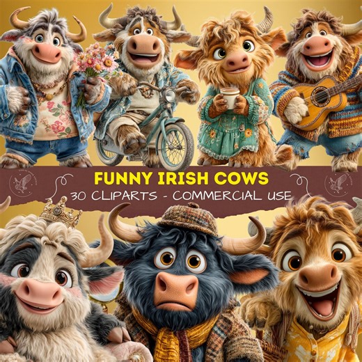 30 Funny Irish Cow Cliparts: Cartoon PNG Images for Scrapbooking (digital Download), Animals Cliparts, PNG Cow - Etsy