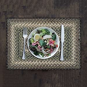 Homespice Pinecone Jute Woven Placemats, Warm Country Rustic Decor, Set of 4, Green 13x19 Rectangle Table Mats - Vibrant Colors, Durable, Easy to Clean and Protects Furniture