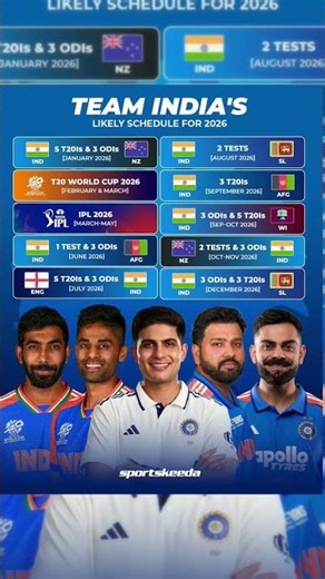Team India 2026 Full Cricket Schedule 🏏 | T20 World Cup, IPL, NZ, ENG, SL Series #cricketlover
