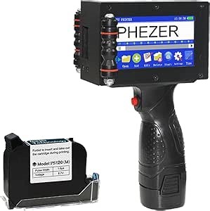 Phezer P16-1 Handheld Inkjet Printer, Printing Height 1 Inch with 72ml Solvent Ink Cartridge, Portable Intelligent Coding Machine for Expiry Date/Time/Barcode/QR Code/Logo (Metal Body)