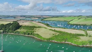 Salcombe and Mill Bay over Kingsbridge Estuary from a drone, Devon, England, Europe