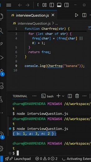 Find Character Frequency in JavaScript! 🔥 #shorts