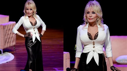 Dolly Parton Favors Her Signature Sensual Style in  Plunging Jacket With Lace Bra Cups for ‘Dolly: An Original Musical’ Event