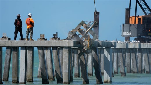 Piling tests for new Naples Pier; land near Jolley Bridge part of work