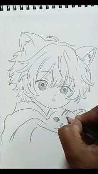 How to draw an Aime boy with a cat /#drawing #art #anime