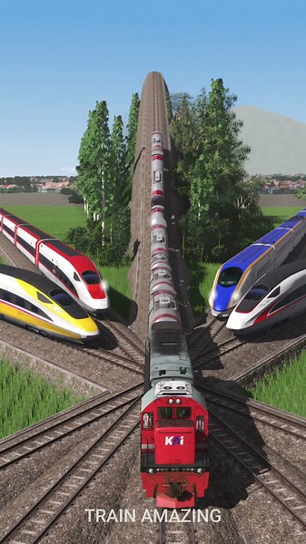 3 Kereta Api Melintasi Antrian 4 Kereta Api Cepat #railroad #train #railway