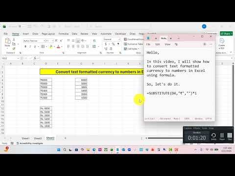 Convert text formatted currency to numbers in Excel using formula