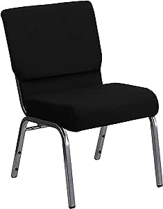 Flash Furniture HERCULES Series 21''W Stacking Church Chair in Black Fabric - Silver Vein Frame