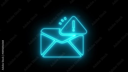 Neon line Suspect emails alert spam virus message caution sign for notification on internet threat security. Harmful, junk mail and Trash, motion graphic of alert concept