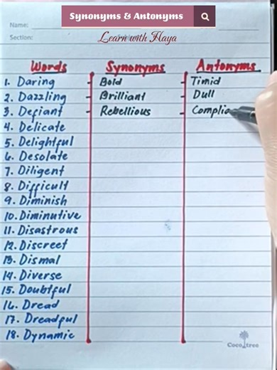 36K views · 385 reactions | English Words: Synonyms and Antonyms #learnwithhaya #vocabulary #learnenglish | Learn with Haya | Facebook