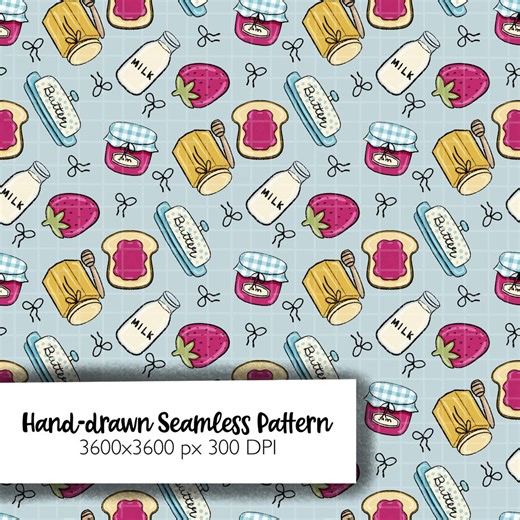 Cottagecore Seamless Pattern | Cozy Kitchen Art, Nostalgic Food Motifs for Warm Farmhouse Aesthetics - Etsy