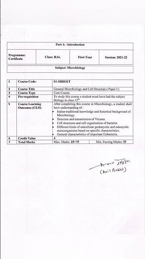 Bsc microbiology 1st year major 1 syllabus (General Microbiology and cell structure) paper 1