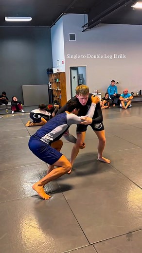 Single Leg to Double Leg Drills: 1) As you make the initial contact (wrist deep) on your partner’s knee, they begin to sprawl. When you feel the sprawl coming, transition to your double. 2) When you’re able to pick your partner’s leg up for the single but feel them start to pummel their leg to your near side thigh, transition to your double. For both drills, you’re looking to connect your hands above your partner’s knees and use an elbow pinch to circle them to the ground. Get to work 👊🏼#jiuji