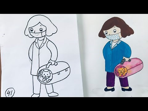 How to draw a vet with a cat