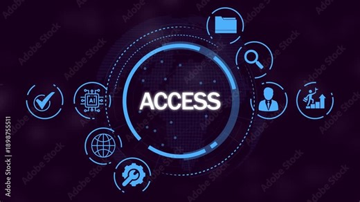 Digital access concept with central word ACES surrounded by blue technology on a dark purple grid background