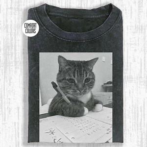 Funny Study Cat, Cat Learn Reason Funny Shirt, Cat Meme Shirt, Vintage Kitty Top, Cool Cat Shirt, Vintage Graphic Tee, Cat Brainrot Shirt - Etsy