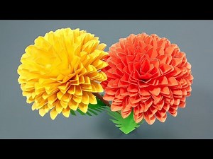 How to make Marigold flowers with Crepe paper | Easy origami flowers for beginners making