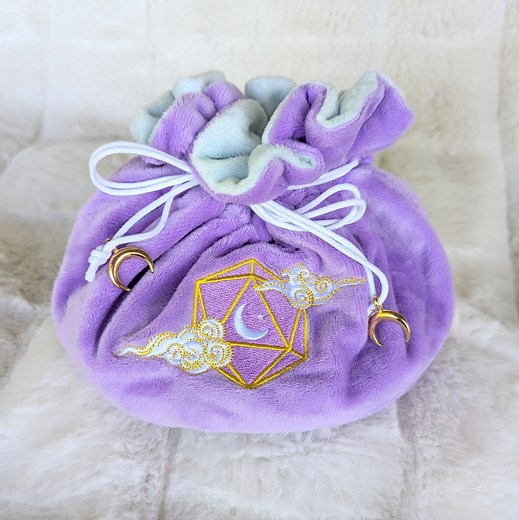 Dreamy Plush Dice Bag, Purple and Blue Multi Pocket Drawstring Pouch, Embroidered D20 Moon & Clouds - Etsy
