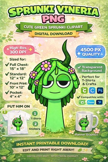 Sprunki Vineria PNG | Green Character Clipart (digital Download - Etsy Canada