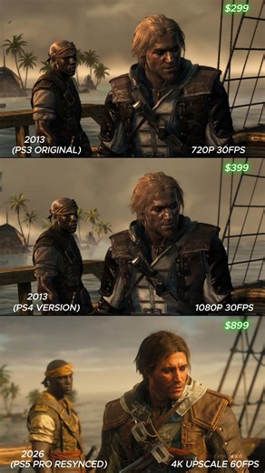 ASSASSIN'S CREED BLACK FLAG RESYNCED PS5 PRO VS PS4 VS PS3 Graphics Comparison #ps5pro #shorts