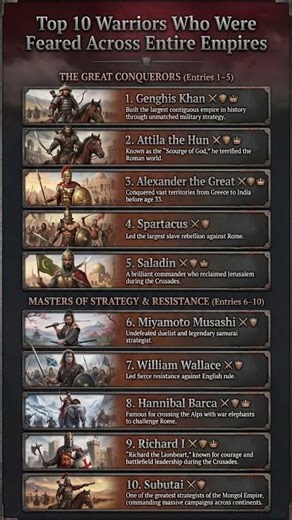 Top 10 Warriors Who Were Feared Across Entire Empires