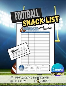 Editable Football Snack Schedule | Team Sign-Up Sheet Template | Game Day Snack