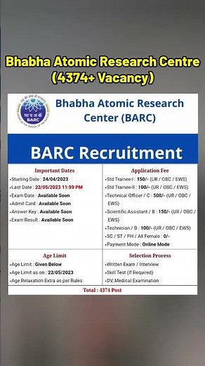 Bhabha Atomic Research Centre (BARC) Recruitment 2023 (4000+ Vacancy)