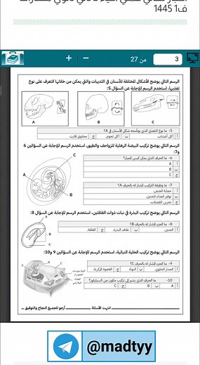 اختبار نهائي عملي أحياء ثاني ثانوي ف1 1445 مع الحلول