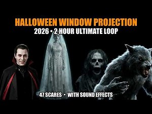 Halloween Window Projection 2026 | 2 Hour Ultimate Loop with Sound Effects | 47 Scares