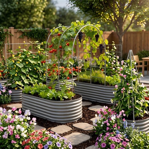 Garden System: Raised Garden Beds, Trellis & Drip Irrigation Kits