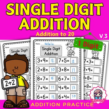 Differentiated Single Digit Addition Worksheets | Basic Addition to 20 | Math
