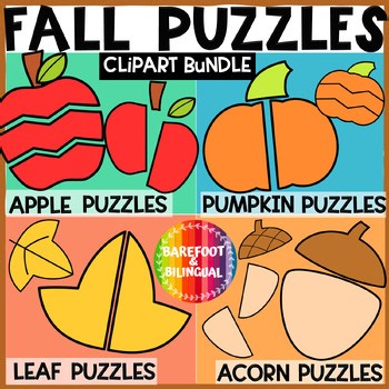 Fall Puzzle Clipart Bundle | Apple, Pumpkin, Leaf & Acorn Puzzle Template Images