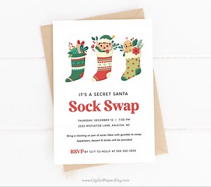 Secret Santa Sock Swap Party Invitation Editable Template, Instant Download, Stocking Swap, Holiday Christmas Party Invitation, Friend Party - Etsy
