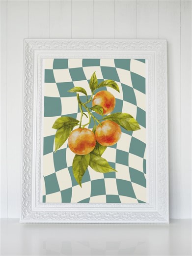 Distorted Checkerboard Fruit Prints | Set of 5 | Wall Art (A4 PDF) - Etsy