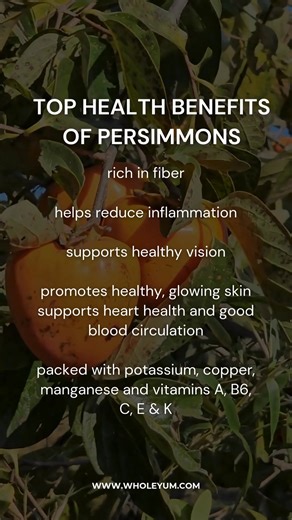 Persimmons are small but mighty 🍊✨ Packed with fiber, antioxidants, and essential vitamins that support your skin, heart, and overall wellness. Follow @wholeyumm for more holistic health tips for your mind, body, and skin 🌿 | WholeYum