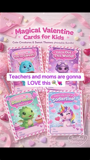 Magical DIY Valentine cards for kids 💘 They hold a sucker AND look adorable 🍭✨ Perfect for classroom handouts, little gifts, or family fun! Grab the PNG bundle on Payhip ➡️ link in bio 💗 Easy to print. Easy to love. Made for YOU 💕 #valentine #diyvalentinescards