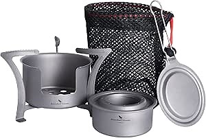 Boundless Voyage Titanium Alcohol Stove Spirit Burner with Fire Cover Outdoor Wood Stove with Stands Brackets Camping Multi-Fuels Ultralight Backpacking Stove (Stove & Bracket Set)