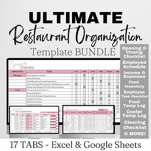 Restaurant Template Bundle Organization, Management Google Sheets, Restaurant Inventory, Restaurant Supplies, Restaurant Checklist, Cleaning - Etsy