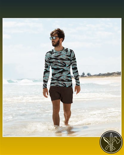 American Tiger Stripe Miami Urban CAMO Mens Long-sleeve Rash Guard