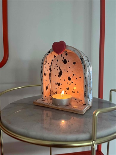 Ceramic Heart Altar with ink spots glaze finish
