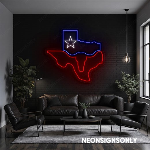 Texas Led Neon Sign, Texas Map Texas Flag Neon Light, Texas Neon Line Art Longhorn Skull Led Light, Texas Lone Star State Led Wall Decor - Etsy