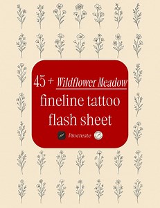 Wildflower Tattoo Flash Sheet: Fineline Floral Designs (digital Download) - Etsy UK
