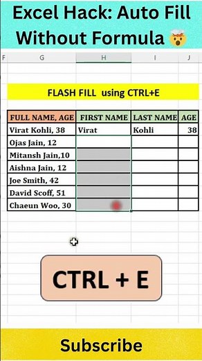 Excel Hack Auto Fill Without Formula (FLASH FILL CTRL E)
