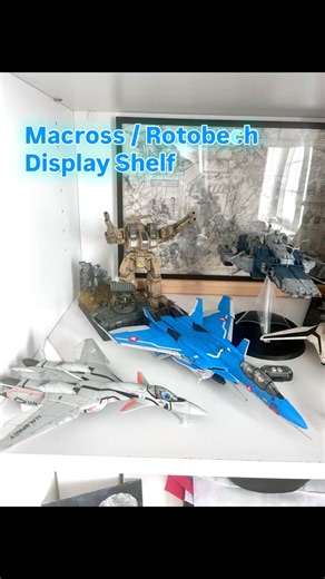 Macross Robotech Model Building on Instagram: "Macross / Robotech Display Shelf Re-post (better quality) @macrossmodelbuilder original works My new display shelf after moving many to my Hangar diorama. Space for a couple more maybe? Behind is an original Robotech / Macross drawing I started at 12 yrs old (many years ago) and finally finished in 2025 after discovering it again. Featured models: Vf-11 thunderbolt 1/72 scale VF-0D Phoenix 1/72 scale YF-19 Excalibur 1/72 scale VF-1S Valkyrie “Skull 
