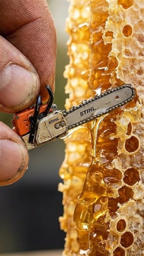 Mini Chainsaw vs Thick Honeycomb 🪚 #realism #chainsaw #asmr #woodcutting
