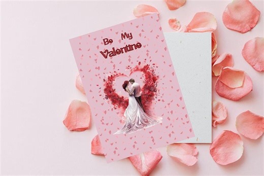 Romantic Valentine's Day Invitation • Couple Embrace, Rose Heart (printable Card) - Etsy